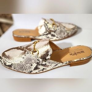 "Coach And Four" Brand Neline Mule 11M White/Gray,Grey/Gold Snakeskin Pattern